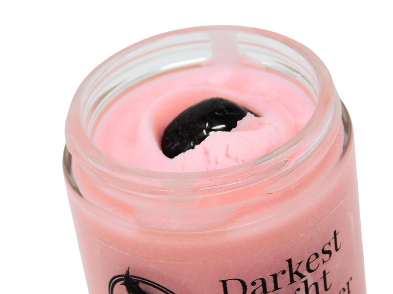 tumbled garnet on top of pink body butter